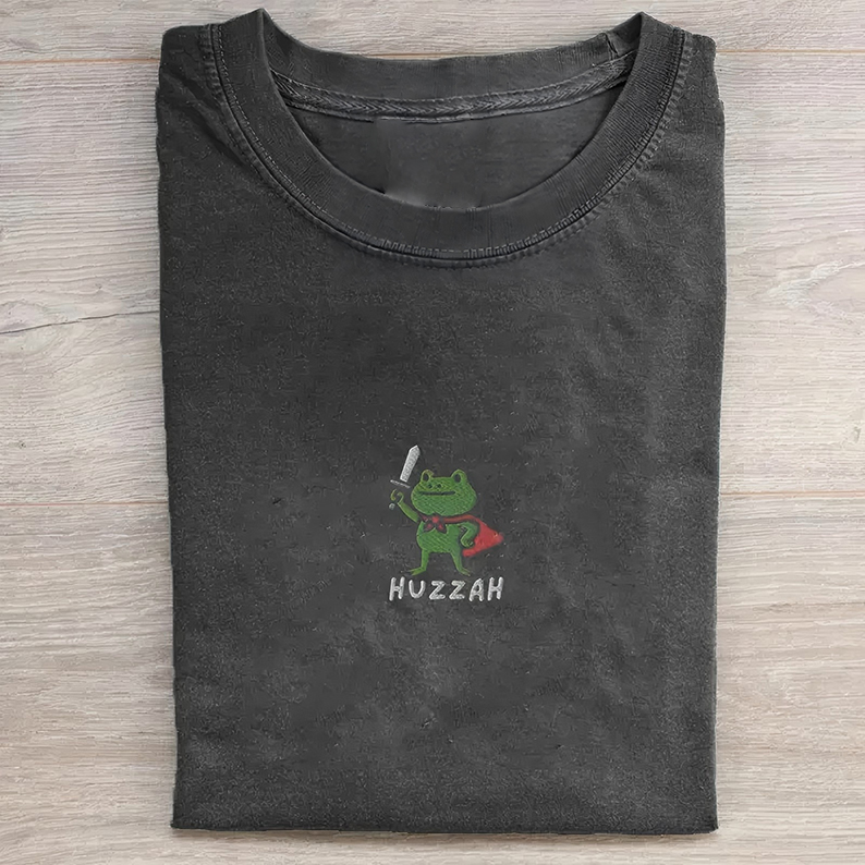 Embroidered Huzzah Frog with Sword T-Shirt