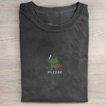 Embroidered Huzzah Frog with Sword T-Shirt