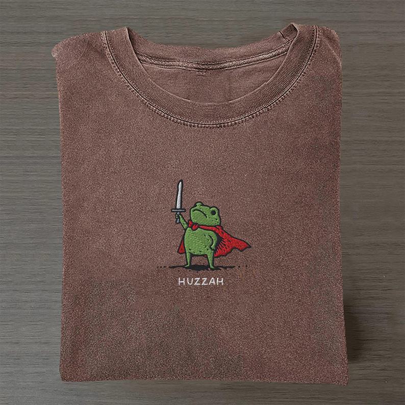Huzzah Frog with Sword Embroidered T-shirt