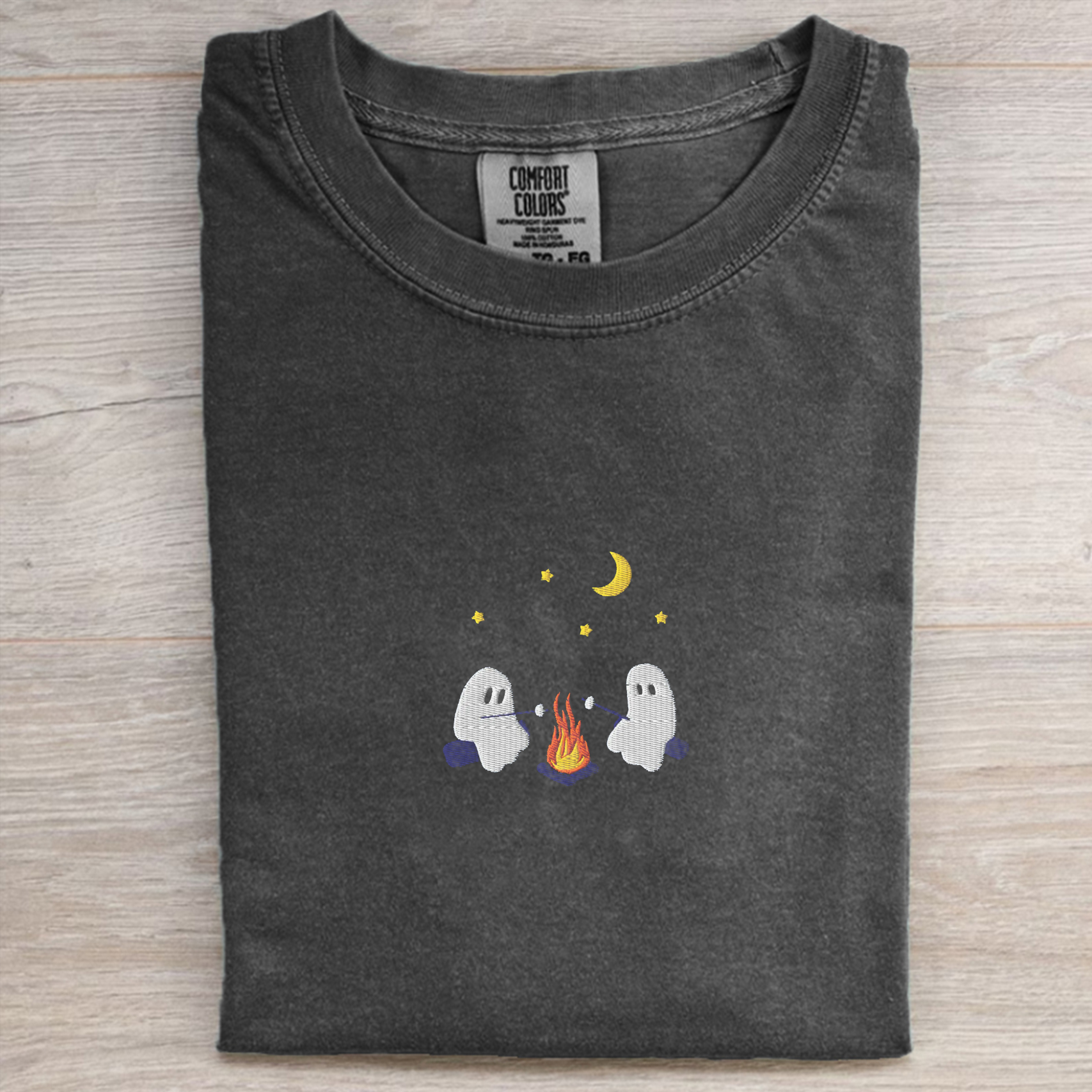 Cute Ghosts Camping Embroidered Comfort Colors T-shirt