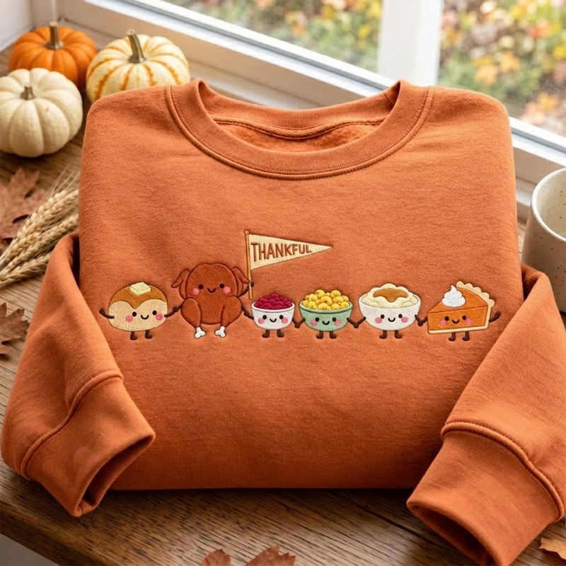 Embroidered Thanksgiving Doodle Sweatshirt