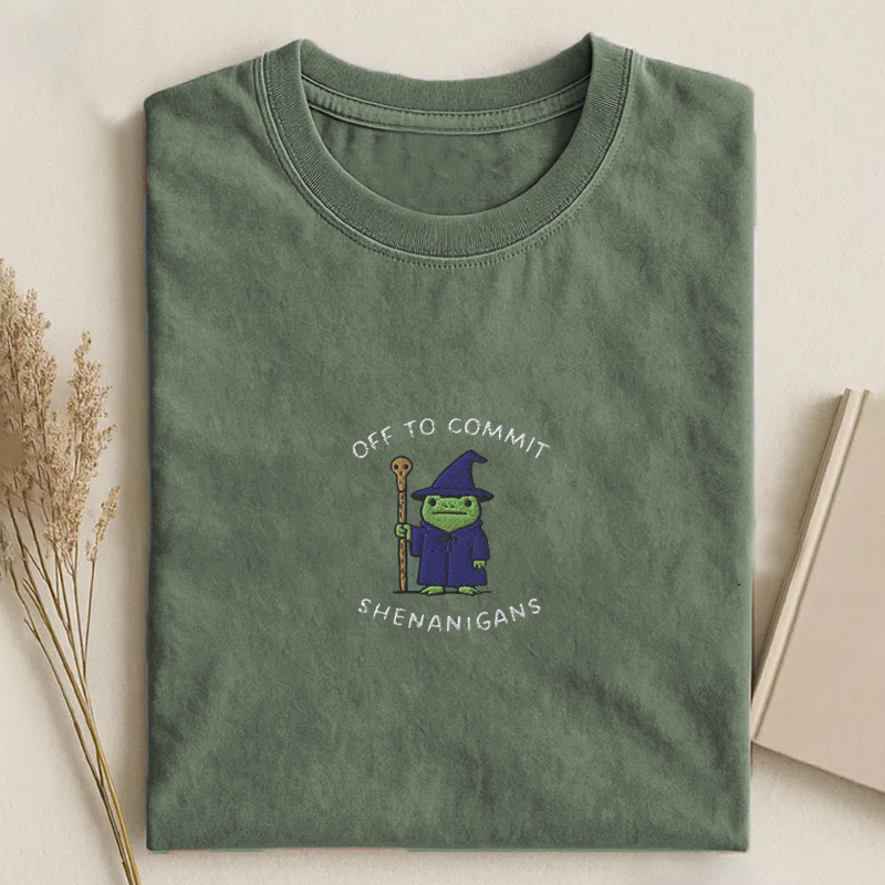 Embroidered Off to Commit Shenanigans T-shirt