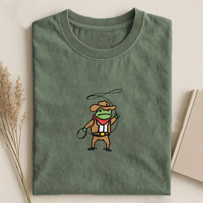 Embroidered Frog Cowboy T-shirt
