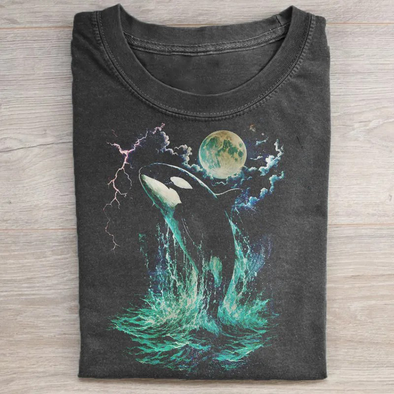 Orca Midnight Vintage Style Graphic  T-shirt