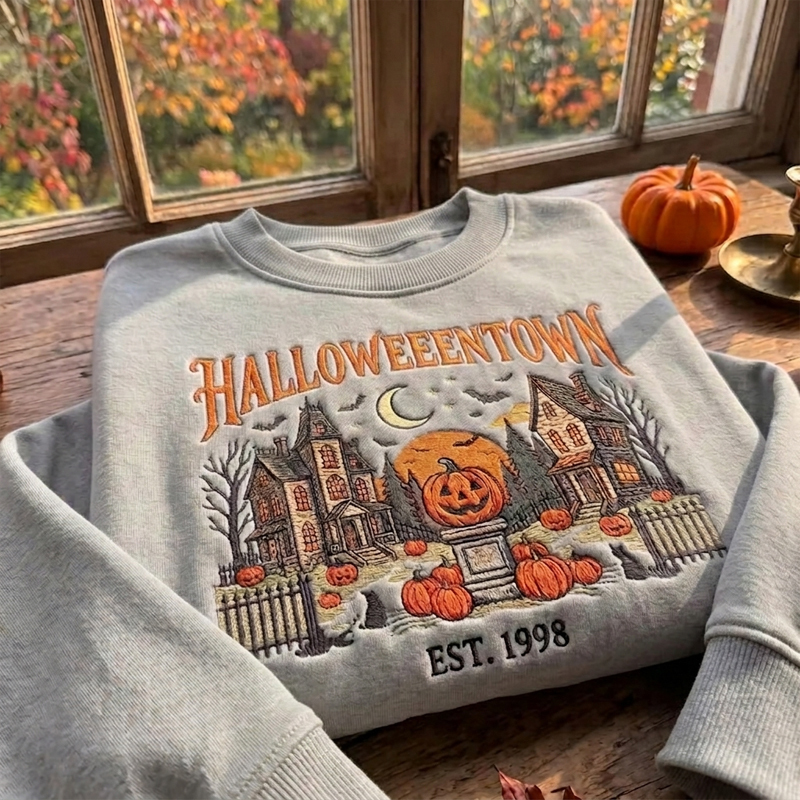 Embroidered Spooky Village Sweatshirt