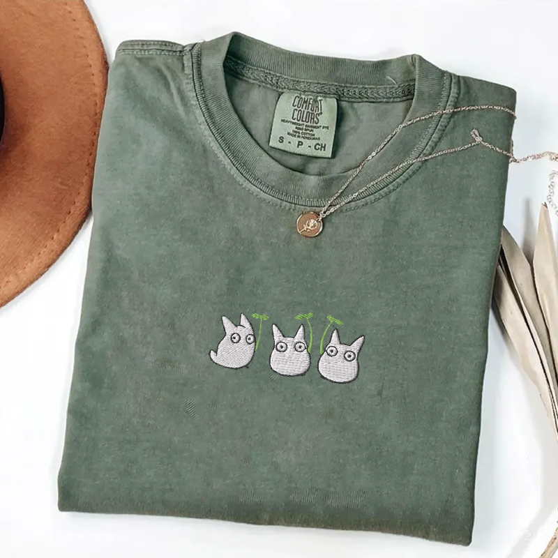Chibi Totoros Embroidered Comfort Colors T-shirt