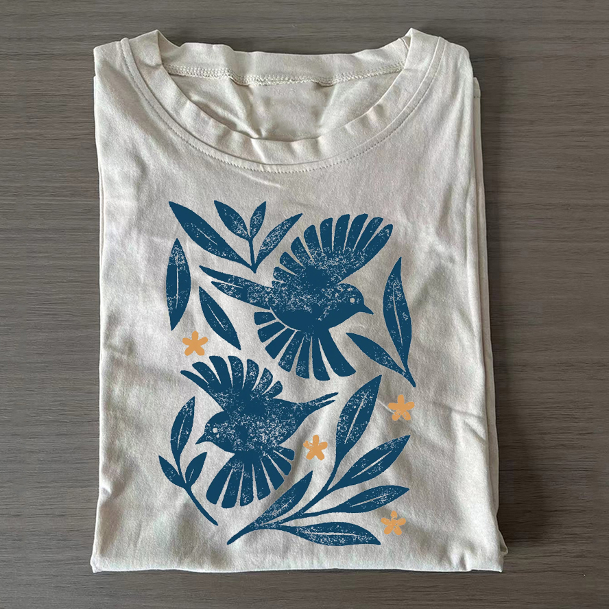 Retro Botanical Birds T-shirt