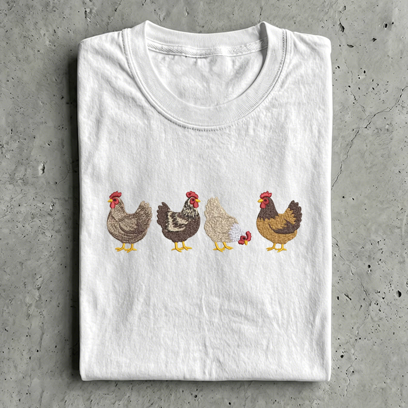 Embroidered Chicken Farm Animal T-shirt