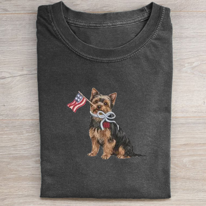 Embroidered Patriotic Dog T-shirt