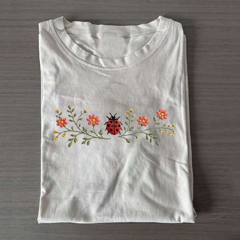 Garden Cottagecore Ladybug Embroidered T-shirt