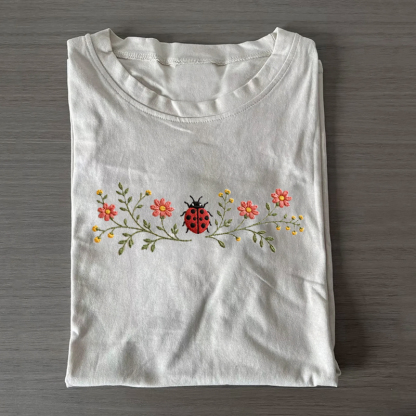 Garden Cottagecore Ladybug Embroidered T-shirt