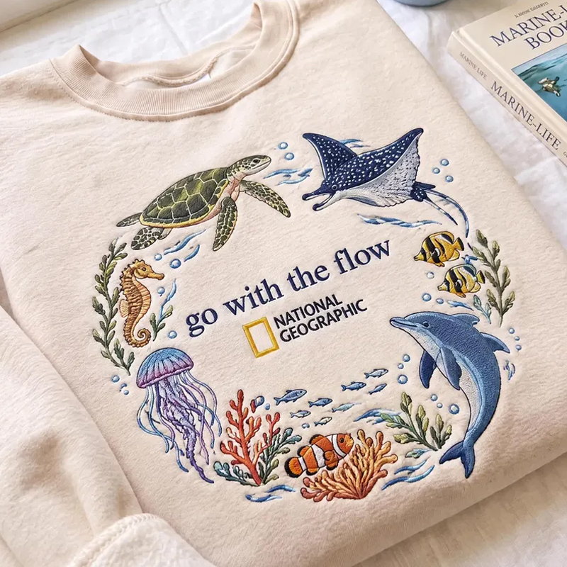 Embroidered Go With The Flow Marine Life Sweatshirt