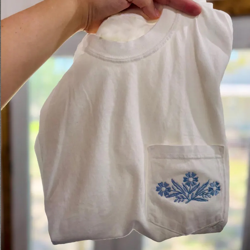 Embroidered Vintage Cornflower Glassware T-shirt