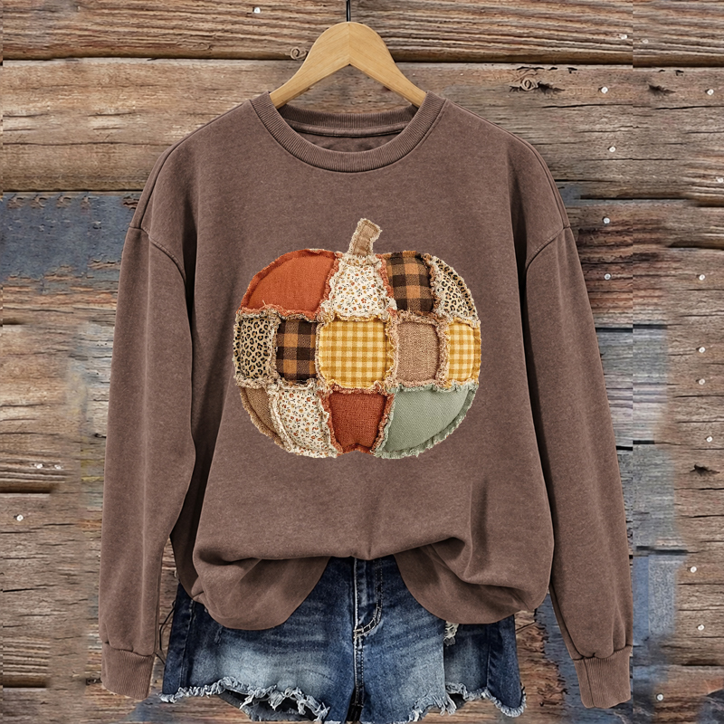 Faux Patchwork Pumpkin Graphic Sweatshirt