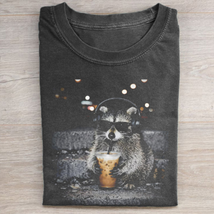 Raccoon Drinking Iced Coffee T-shirt