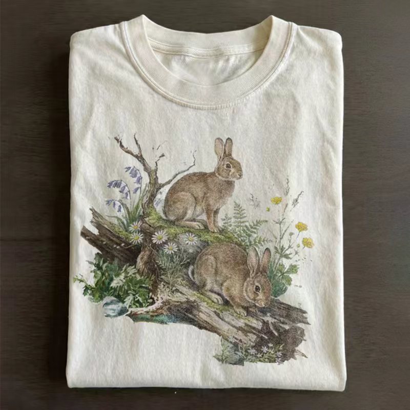 Vintage Woodland Rabbit Graphic T-shirt