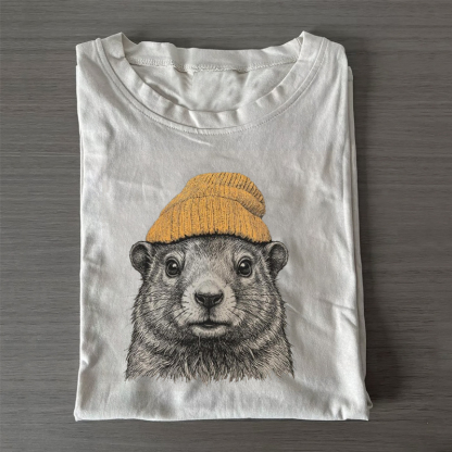 Groundhog in Beanie T-shirt