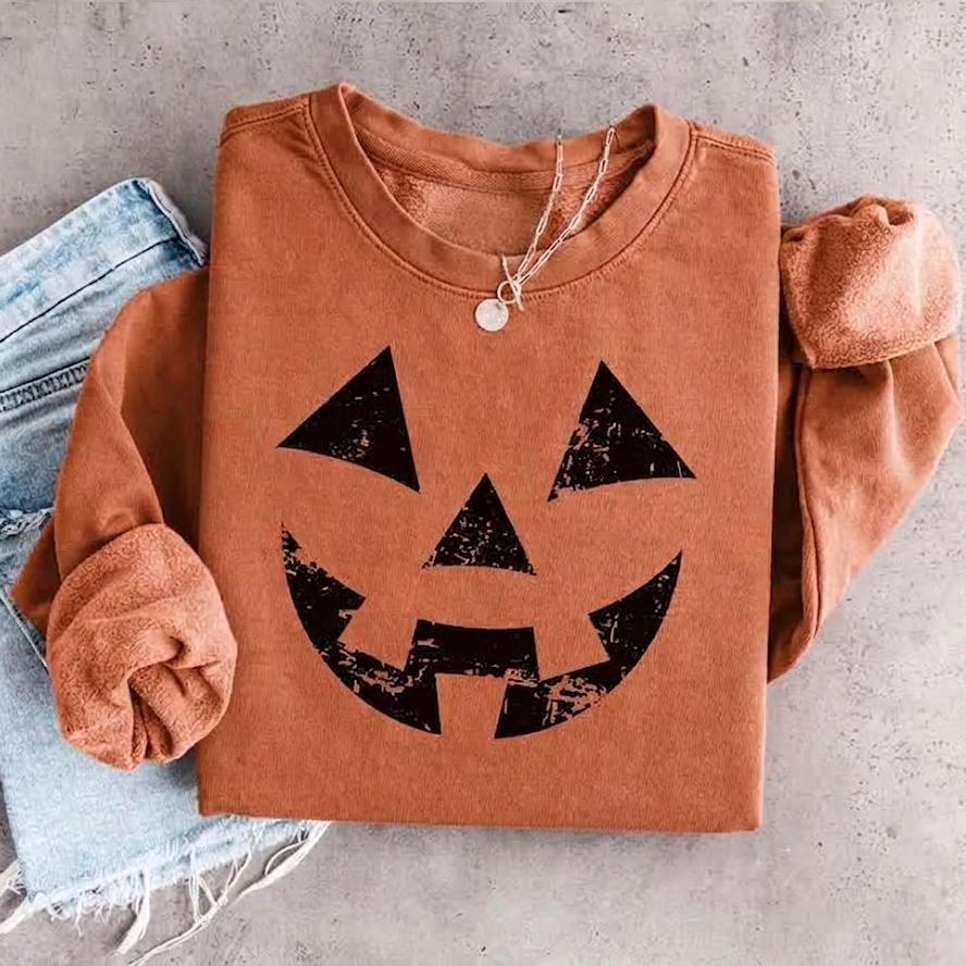 Distressed Pumpkin Face Sweatshirt