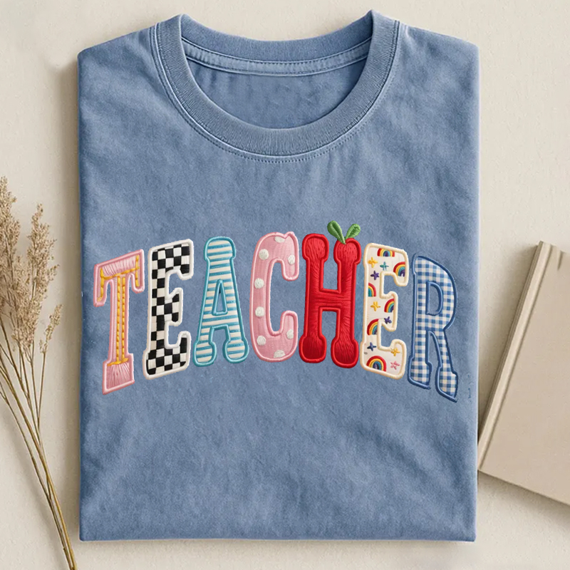Faux Embroidered Teacher T-shirt