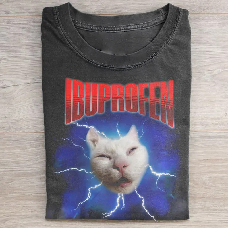 IBUPROFEN Funny Cat Meme Vintage T-shirt