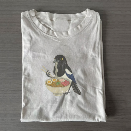 Vintage Boho Japanese Magpie Eating Ramen T-shirt