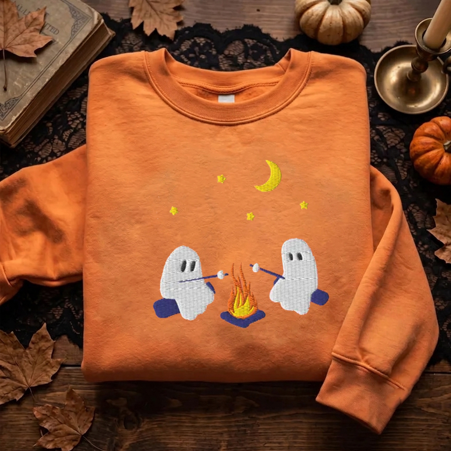 Cute Ghosts Camping Embroidered Sweatshirt