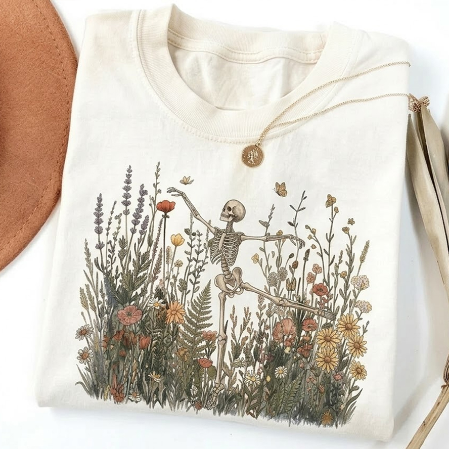 Skeleton Dancing Arabesque Wildflower T-shirt