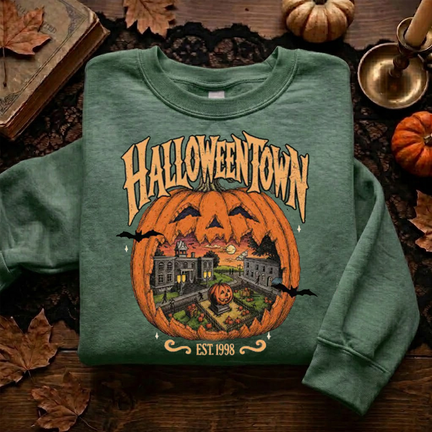 Vintage Spooky Pumpkin Town Graphic Sweatshirt