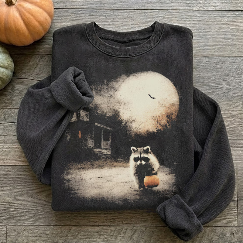 Vintage Spooky Pumpkin Raccoon Halloween Sweatshirt