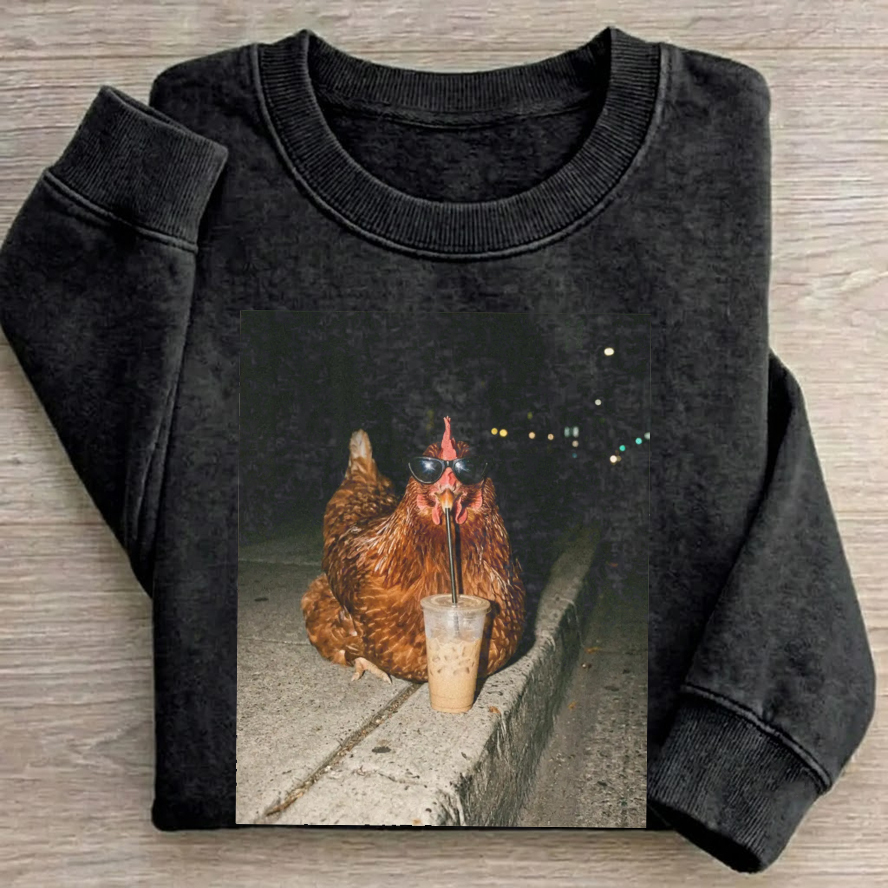 Chicken Drinking Iced Coffee Sweatshirt