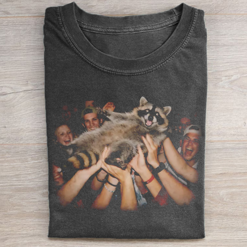 Funny Raccoon Meme Crowd Surfing T-shirt