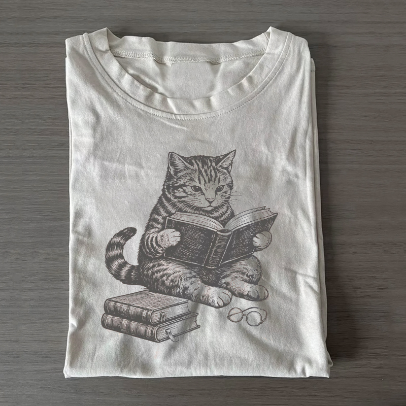 Cat Reading Book T-shirt