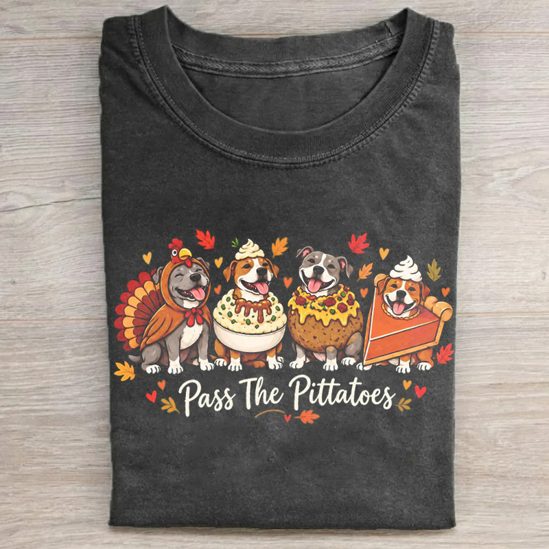 Funny Pitbull Vintage Thanksgiving Food T-shirt
