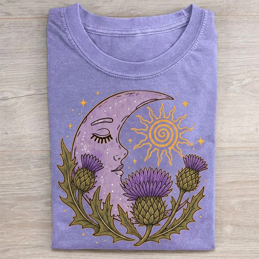 Scottish Thistle Moon Shirt Celestial Floral T-shirt