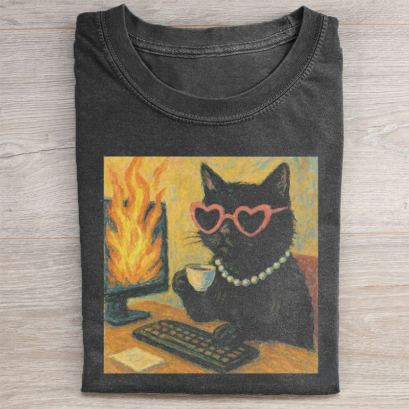 Vintage Wash Black Cat Meme T-shirt
