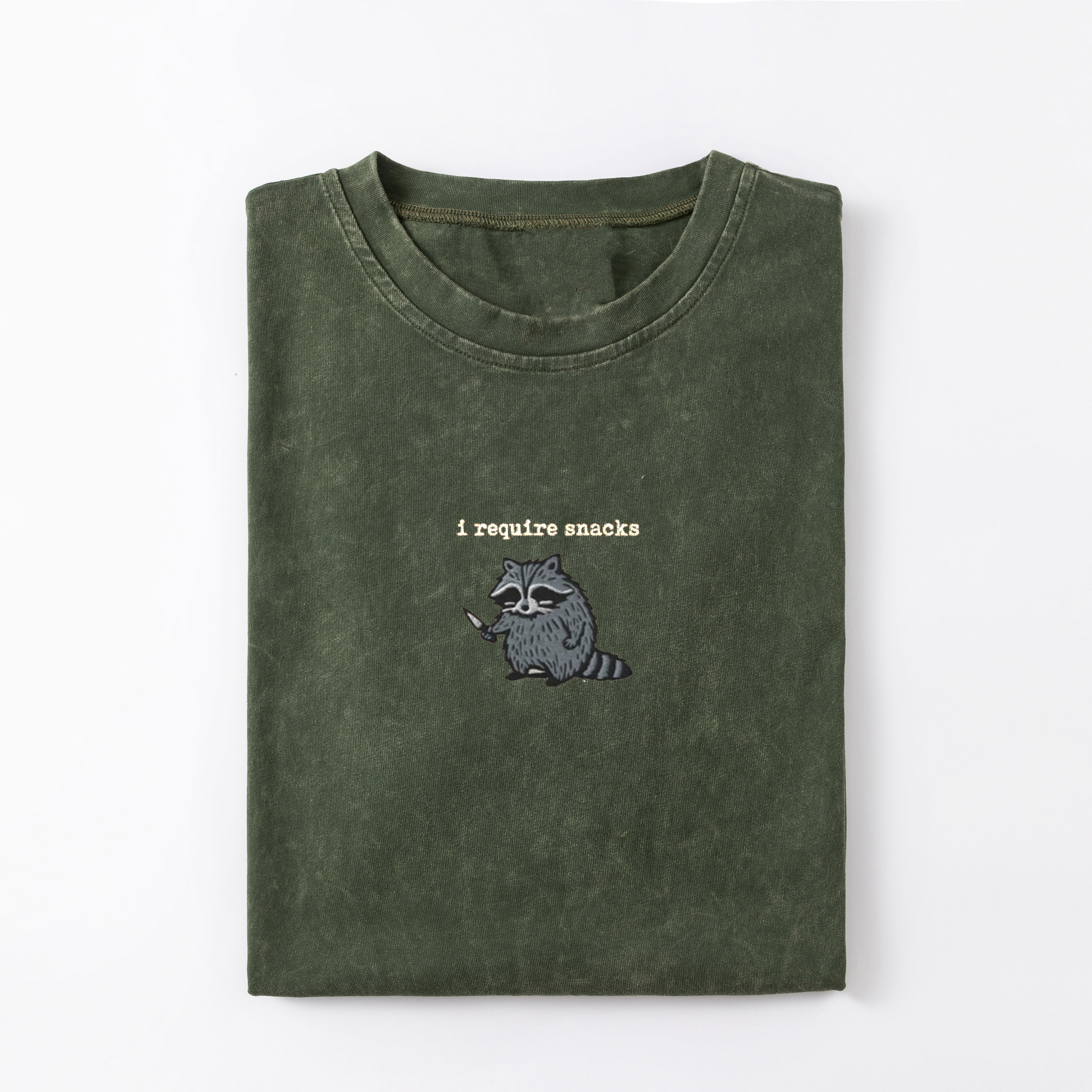 I Require Snacks Embroidered Raccoon T-shirt