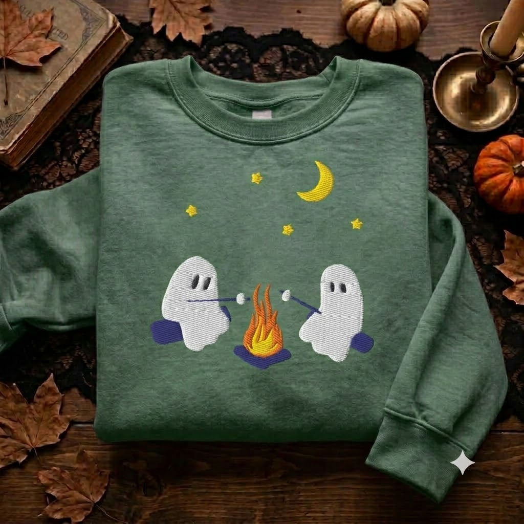 Cute Ghosts Camping Embroidered Sweatshirt