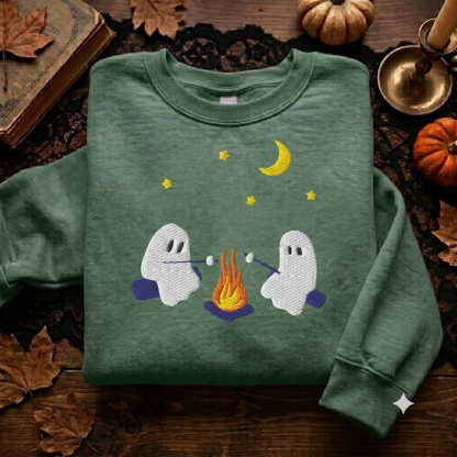 Cute Ghosts Camping Embroidered Sweatshirt