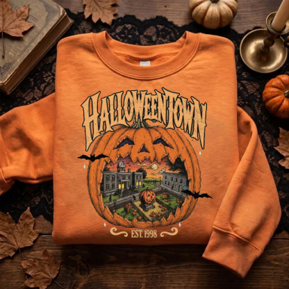 Vintage Spooky Pumpkin Town Graphic Sweatshirt