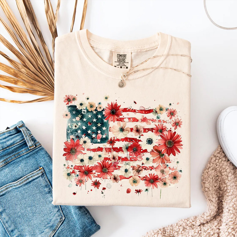 Floral American Flag T-shirt