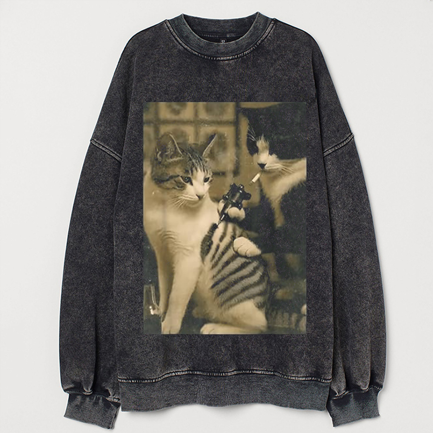 Retro Cat Tattoo Meme Sweatshirt