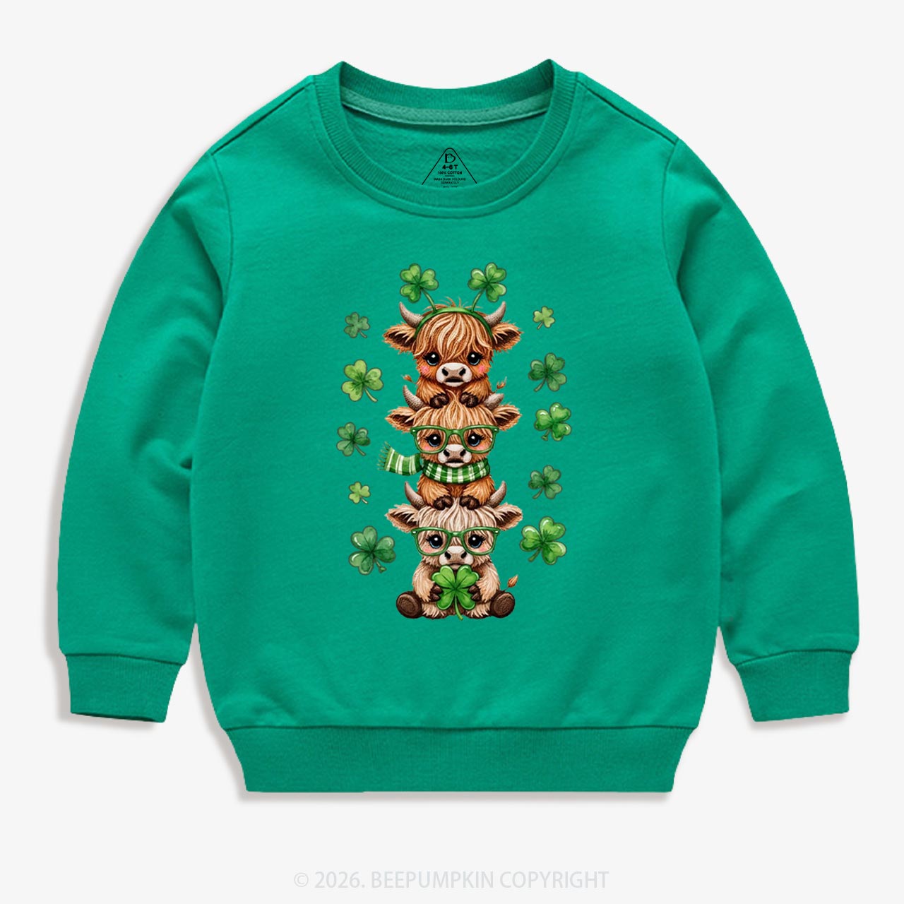 Highland Cow St. Patrick's Day Kid's Sweatshirt