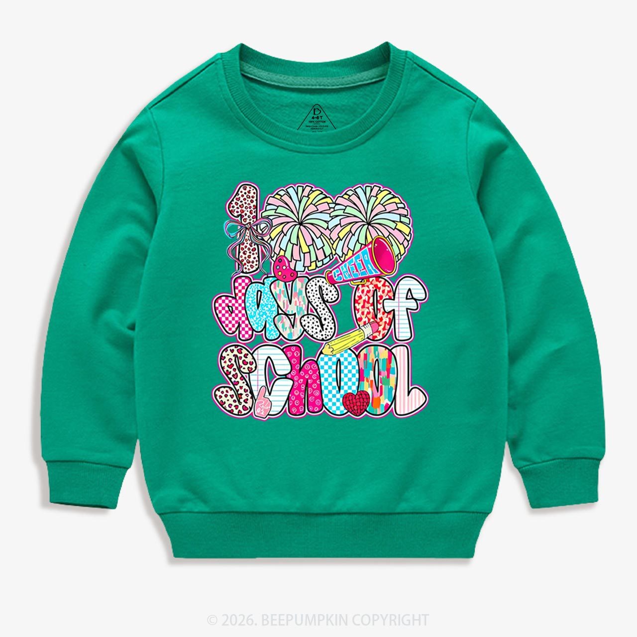 Cheer For 100 Days Pom Pom School Spirit Toddler&Kid's Sweatshirt
