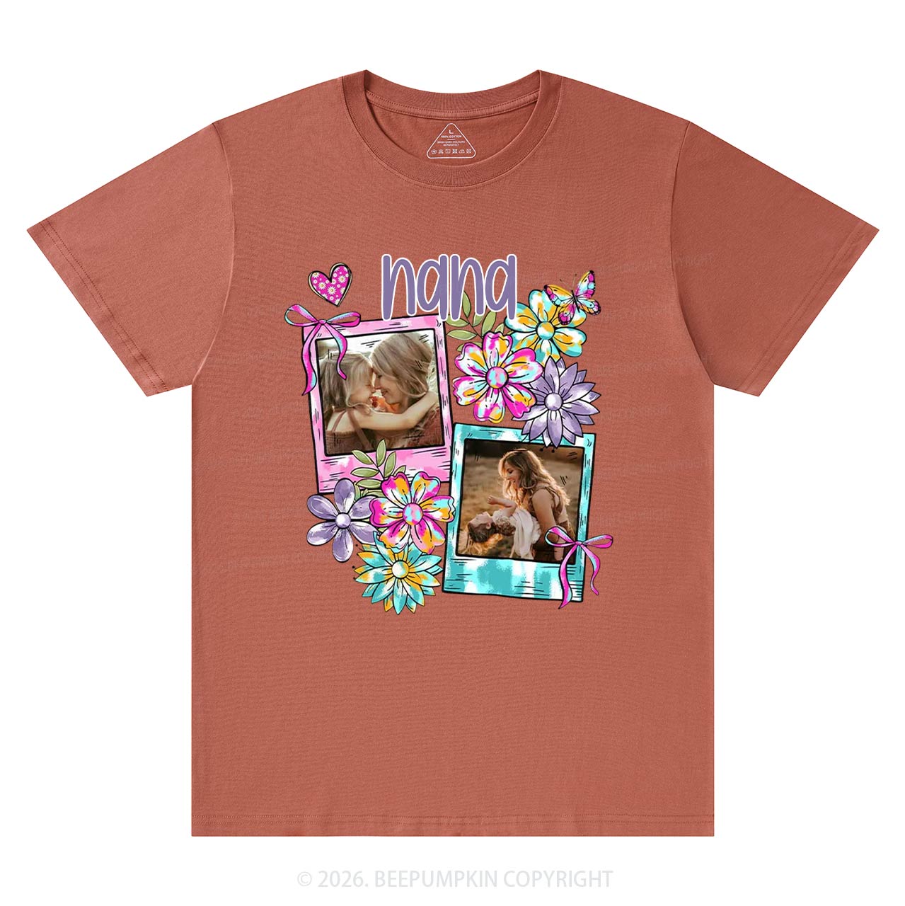 Personalized Floral Coquette Bow Photo T-Shirt For Mom