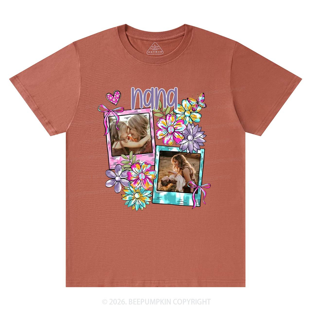 Personalized Floral Coquette Bow Photo T-Shirt For Mom
