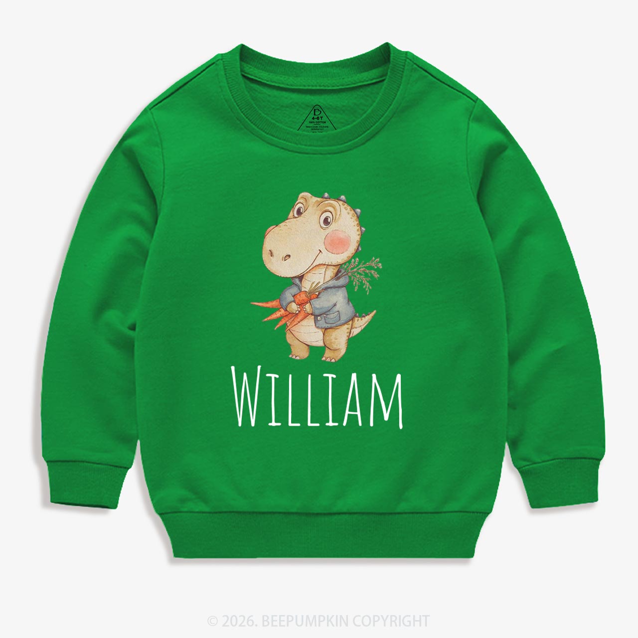 Personalized Watercolor Dino Friend Kid's Sweatshirt