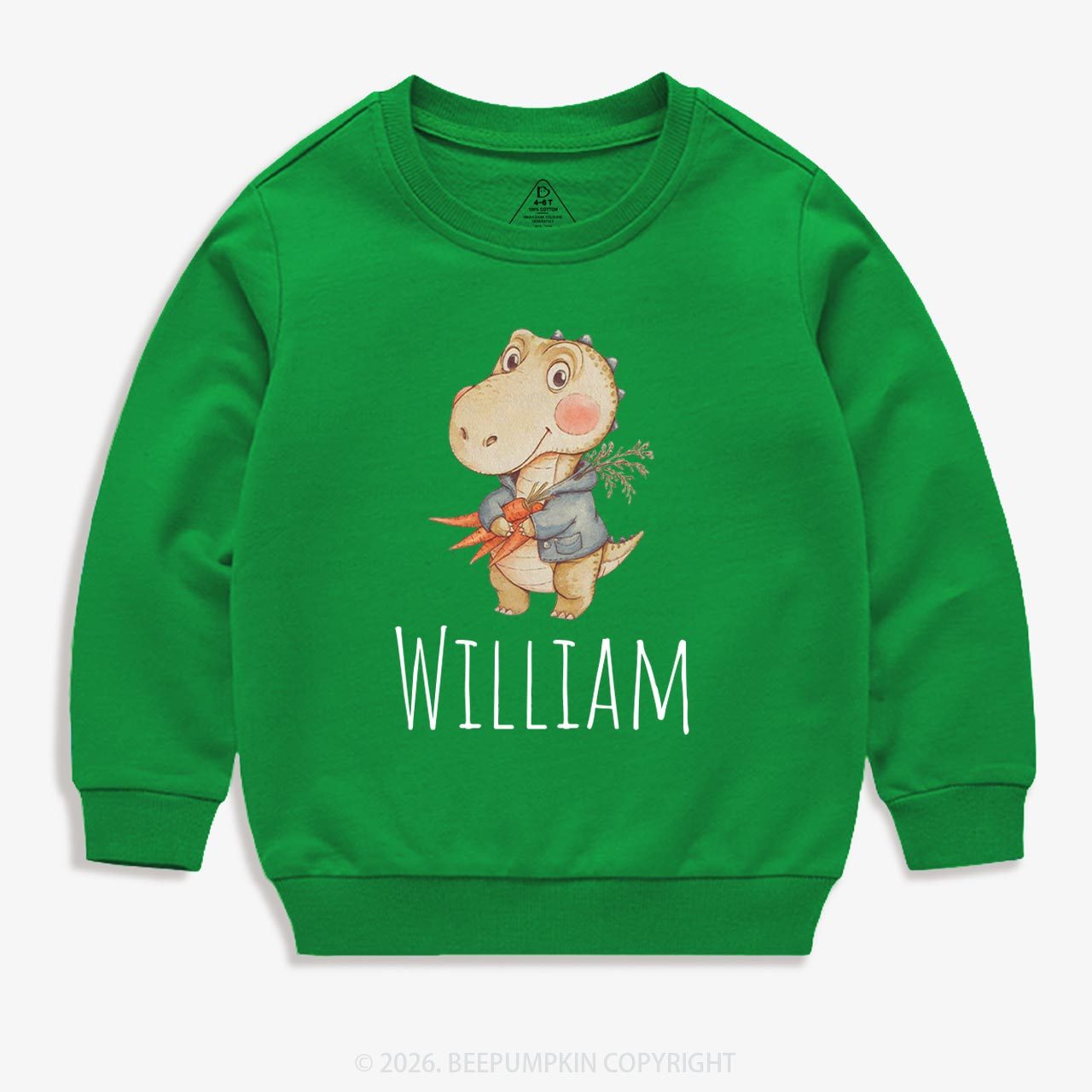 Personalized Watercolor Dino Friend Kid's Sweatshirt