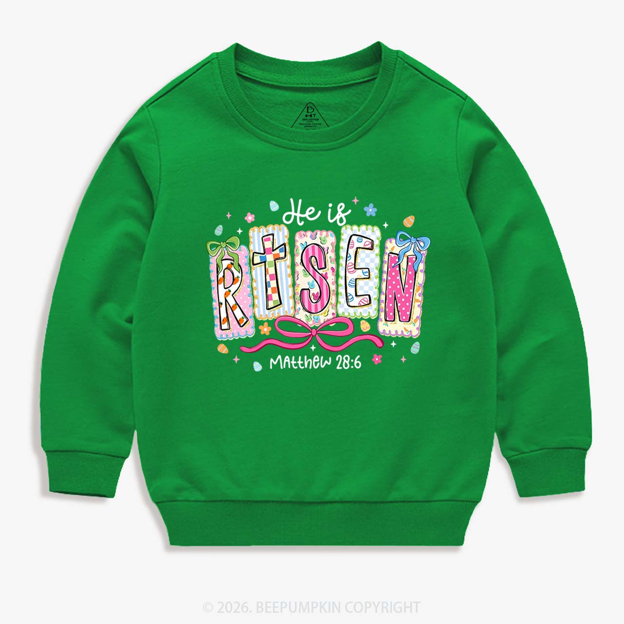 Easter Bow Lettering He Is Risen Kid's Sweatshirt