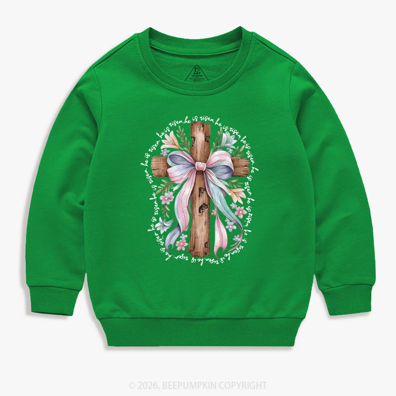 He Is Risen Soft Pastel Cross Kid's Sweatshirt