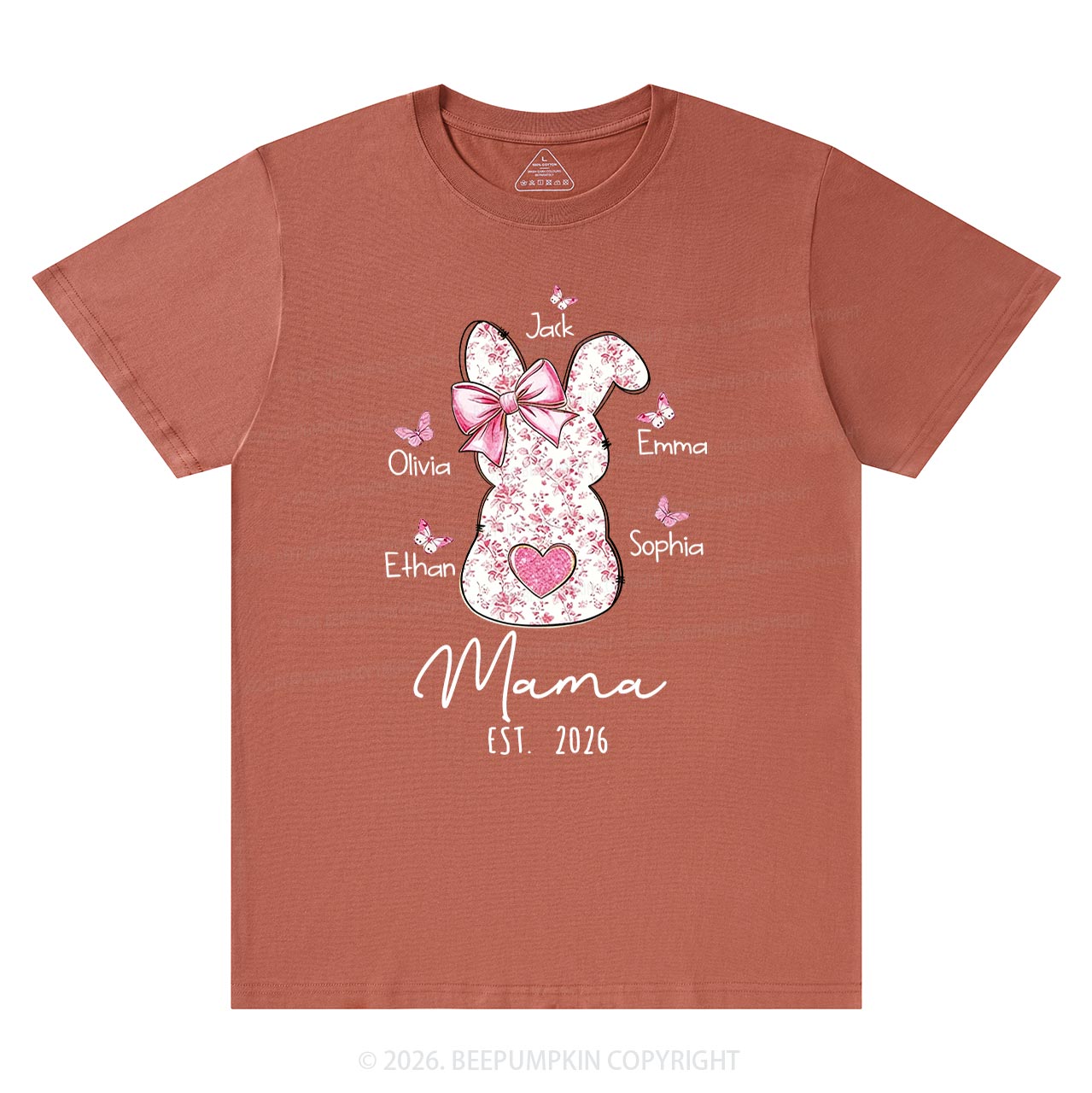 Personalised Pink Floral Butterfly Bunny Easter T-Shirt